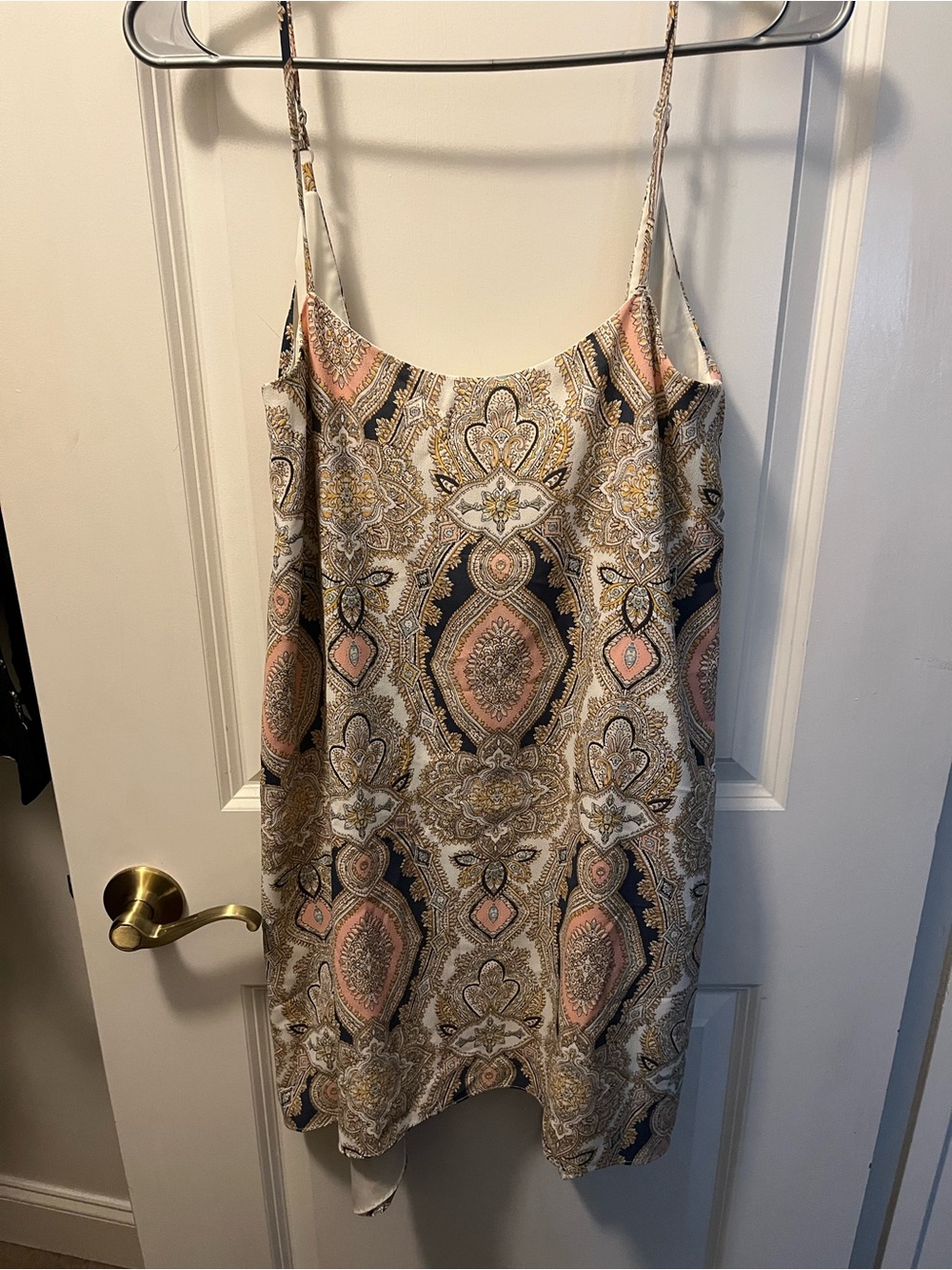 BCBG Babydoll Spaghetti Strap Paisley-Print Slip Dress in Pink and Navy